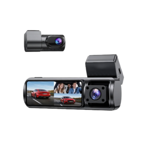 Vision Trio three-channel dash camera recording the road, the cabin and the road behind